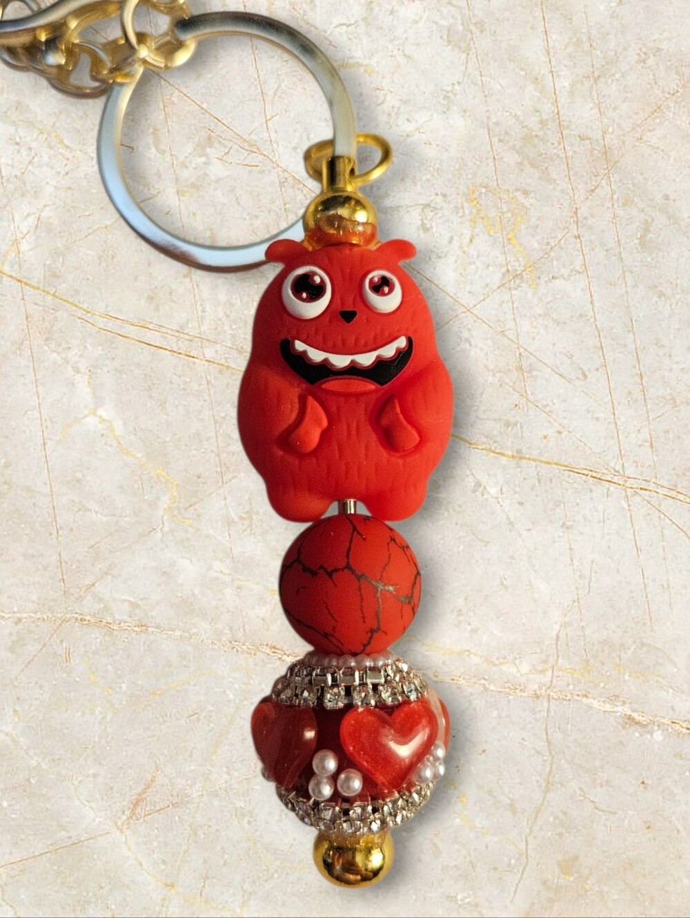 Red Cute Monster Beaded Keychain - Picture 1 of 1